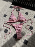 7 Colors Glitter Sparkling High Cut Halter Bikini Female Swimsuit Women Swimwear Two-pieces Bikini set Bather Bathing Suit Swim