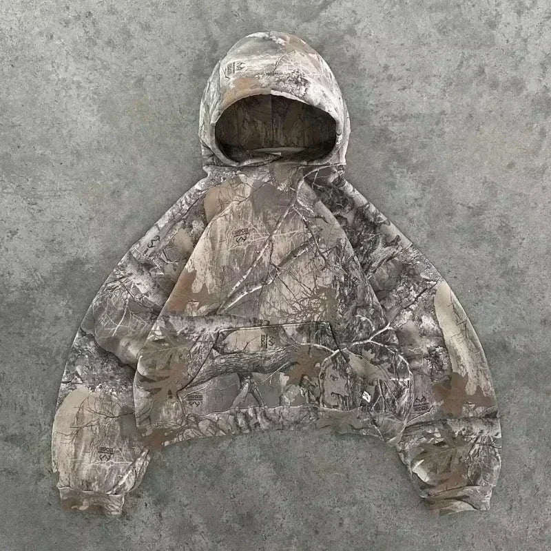 Y2K Camouflage Print Pullover Hoodie - Men's Oversized Streetwear