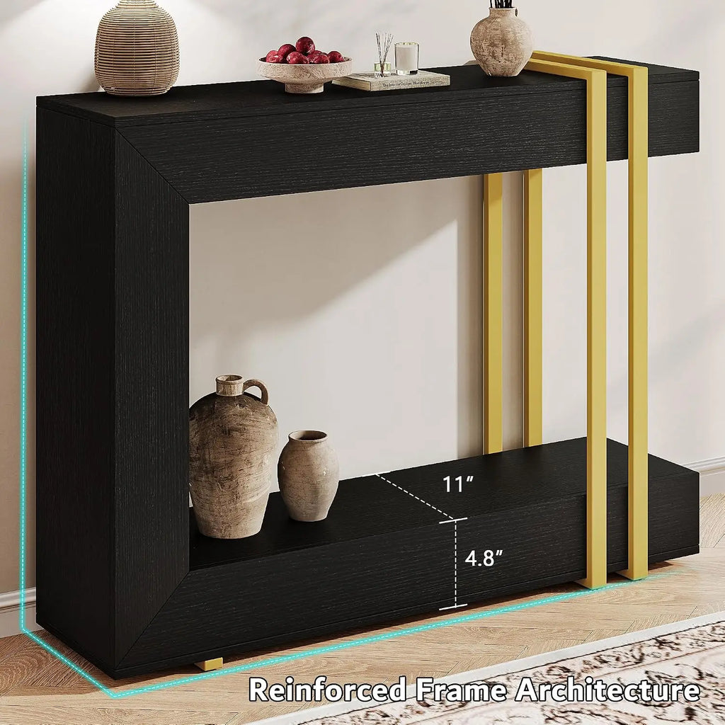 42.5-Inch Console Table 2-Tier Wood Entry Table with Storage & Metal Base for Living Room Hallway Foyer, Customized