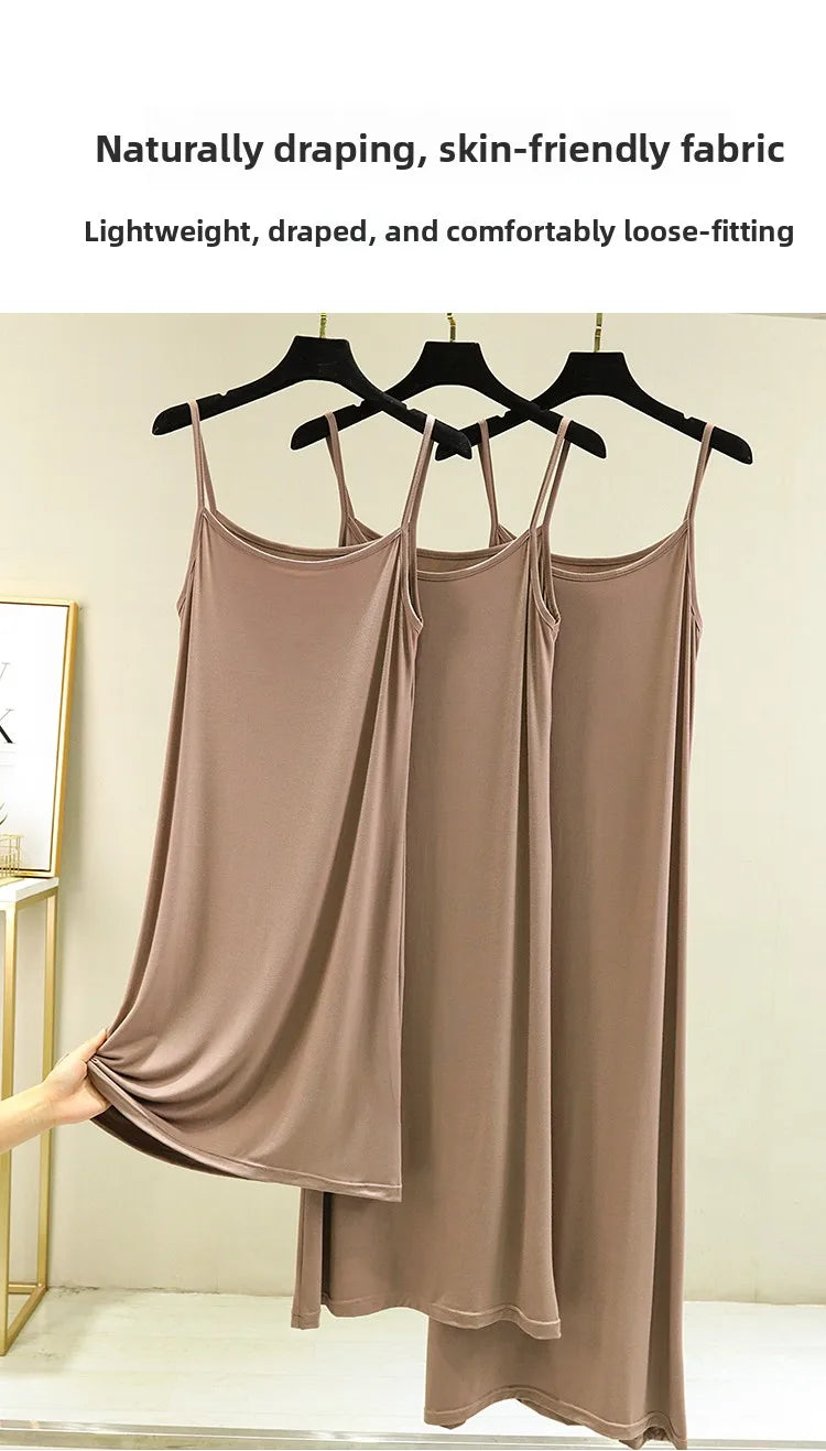 Modal Sleeveless Vest Dress Women Summer Thin Base Layer Color Block Casual round Neck Scene Casual July Deer Brand Dress