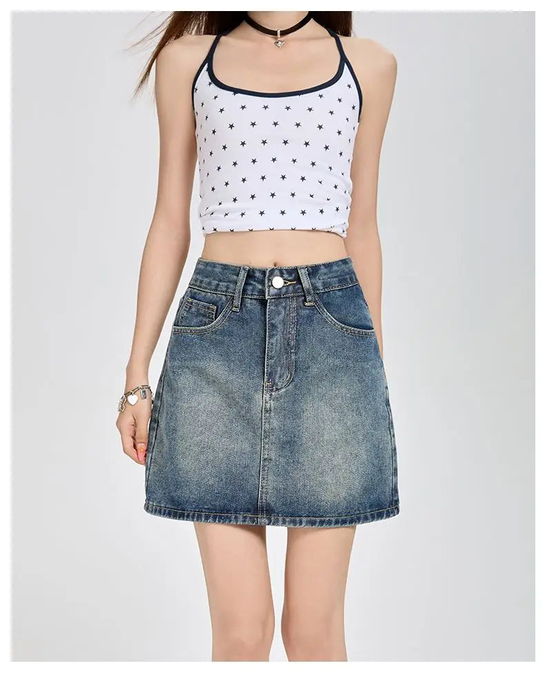 Harajuku Denim Plaid Skirt Women Sexy Multiple Pockets Mini Skirts Vintage Y2K New Fashion 2025 Lady Casual Versatile Streetwear