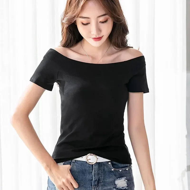 MRMT Women's Cotton Slim Fit Off-Shoulder Short Sleeve T-Shirt