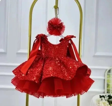 Wedding Gown Sparkly Flower Girl Dress, Big Bow & Heart Tulle Ballet Skirt, Princess Gown for Wedding, Birthday Party,