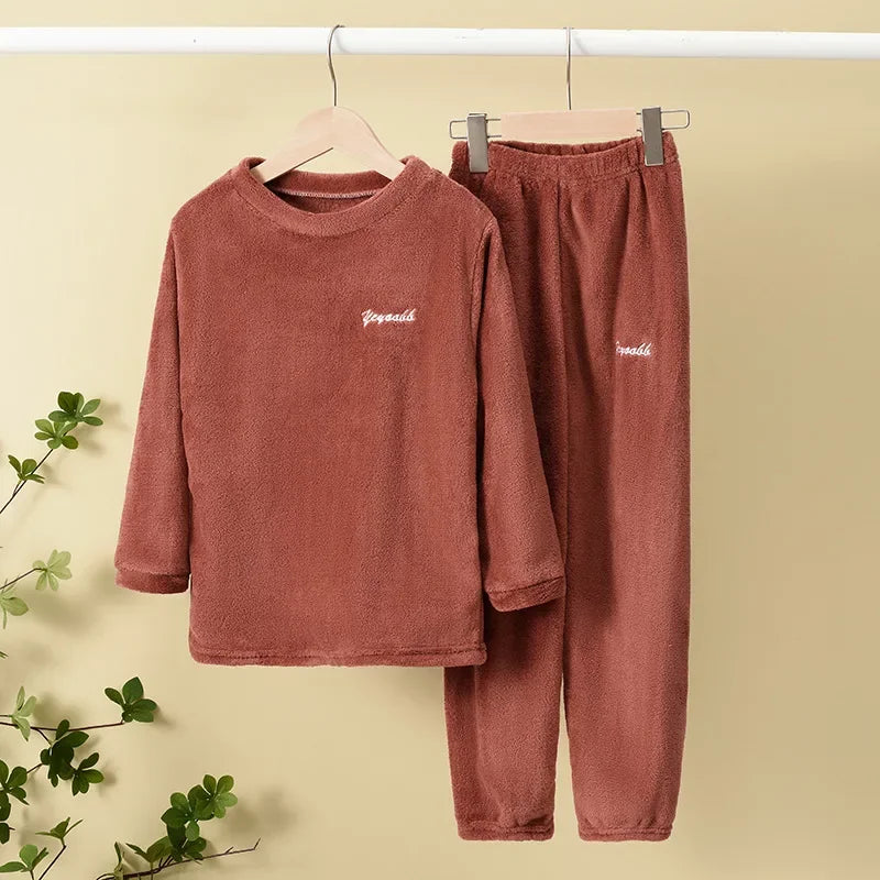 2PCS/set BoyGirl Kids Fall Winter Sleepwear Toddler Child Baby Coral Fleece Warm Sweatshirt Pant Set Flannel Pajama Pullover Top