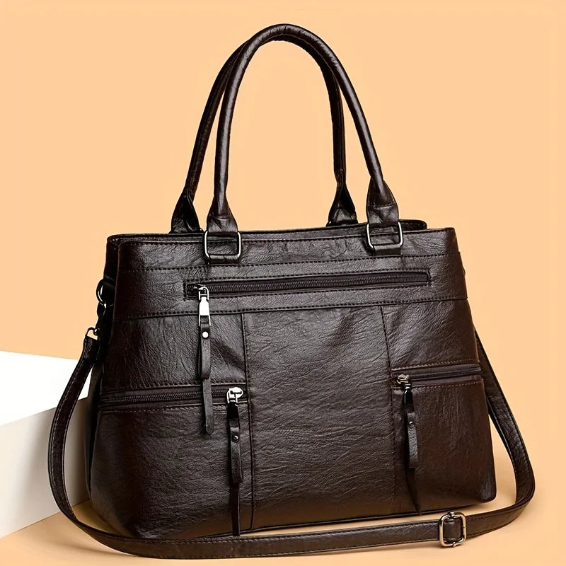 Retro Style Women Tote Bag Spacious, High Quality PU Shoulder/Crossbody Bags with Multiple Pockets, Chic, Ideal for Daily Use