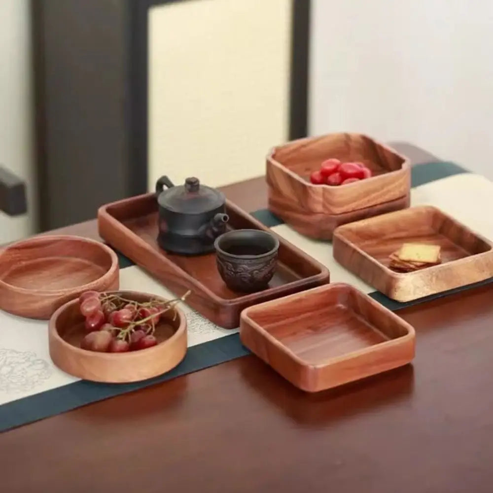 Japanese Style Wooden Fruit and Snack Tray - Round/Square Stackable