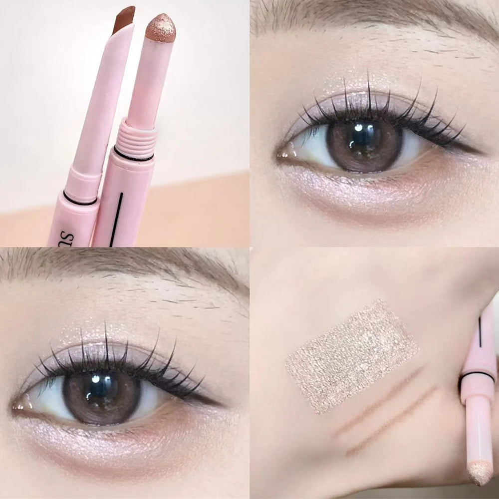 Dual End Glitter Matte Aegyosal Pen Brightening Highlight & Shadow Stick Eye Makeup Lying Silkworm Eyeliner Gel Pencil 애교살 펜