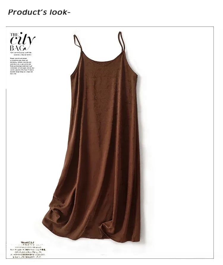 New Arrival Export Quality Genuine Silk Vinegar Satin Round Neck Rose Dress Innertank Skirt Women's Long Dress