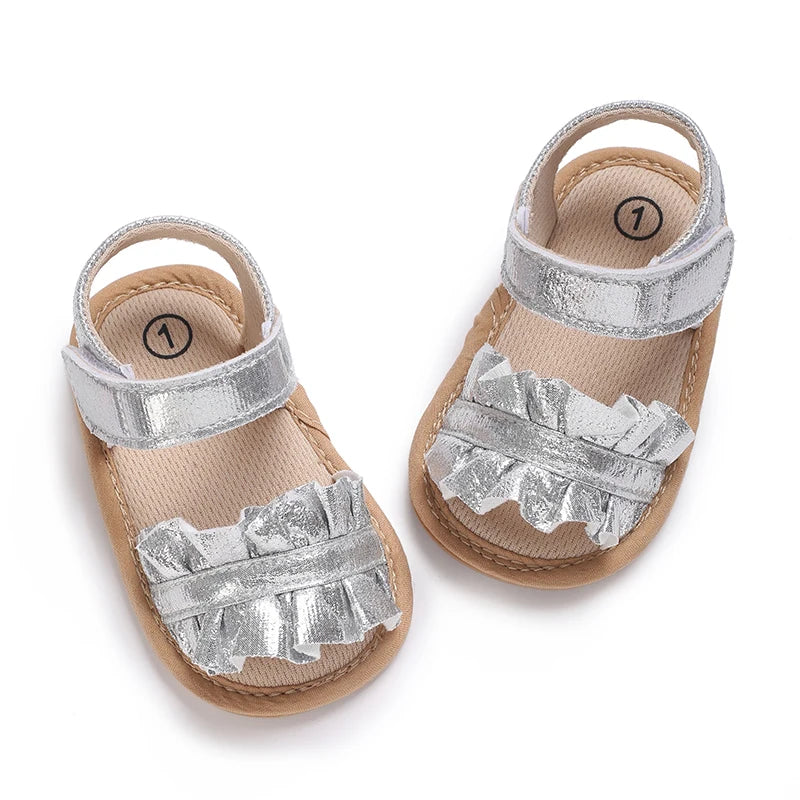Spring and summer fashion new item fine sparkling bow hem sandals for baby girls, comfortable and breathable walking shoes