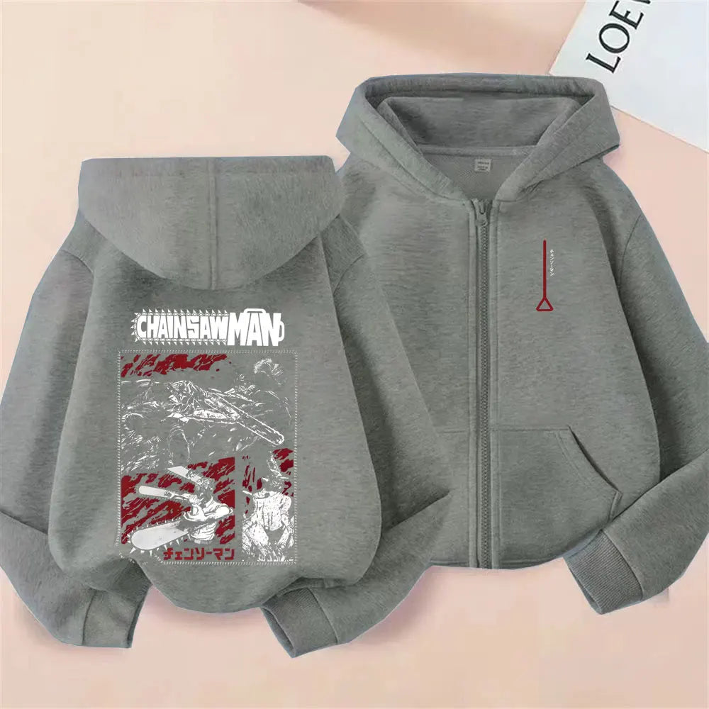 Dshztooma Chainsaw Man Anime Graphic Zip-Up Hoodie - Oversized