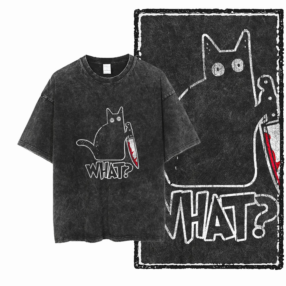 Coolmind Db Cat Printed Acid Washed Cotton T Shirt Unisex Exclusive Graphic Streetwear Tee For Men Big Size