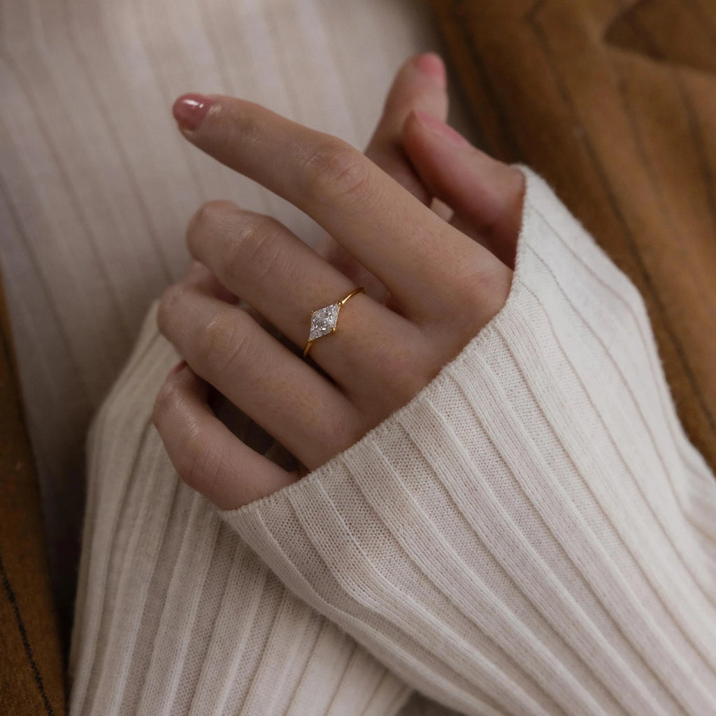 Minimalist Two Tone Geometric Ring for Women Dainty Triangle Gemstone Gold Plated Stainless Steel Ring Colorful Trendy Jewelry