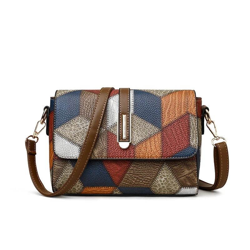 Flap Sling Shoulder Bags for Women Vintage Splicing Crossbody Messenger Bag Purse Female PU Leather Handbag Pocket
