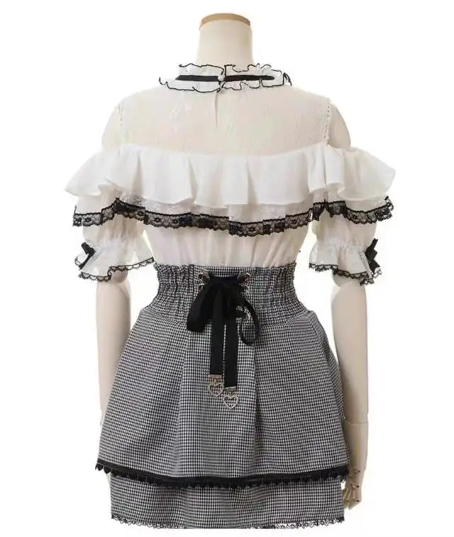 Sweet Lolita Jirai Kei High Waist Skort - Double Bow Buckle Short Skirt for Women Japanese Y2K Kawaii Fashion Summer Casual