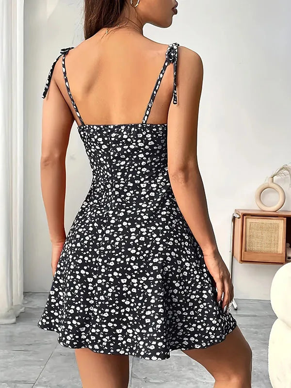 Women's Summer Floral Spaghetti Strap Beach Short Dress Sweet A-Line Mini Dress   Loose   Slimming Casual Skirt