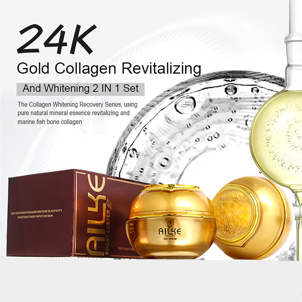 AILKE 24K Gold Collagen Whitening Skin Care Set - Anti-Aging