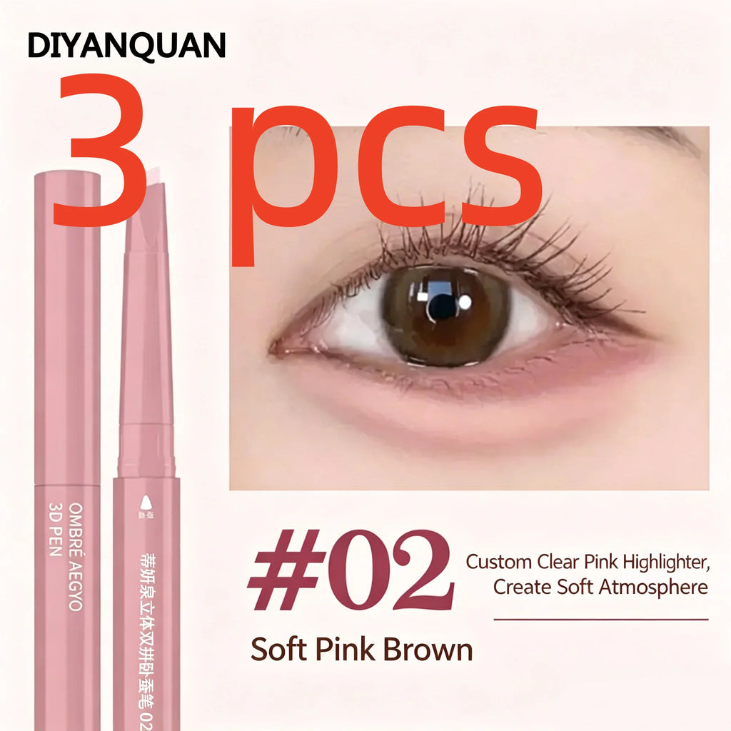 Korean 2 in 1 Ended Lying Silkworm Pen,Bionic Shading Highlighting,Instant Big Eye Effect,Smooth&Smudgeproof&Waterproof,Flat Tip