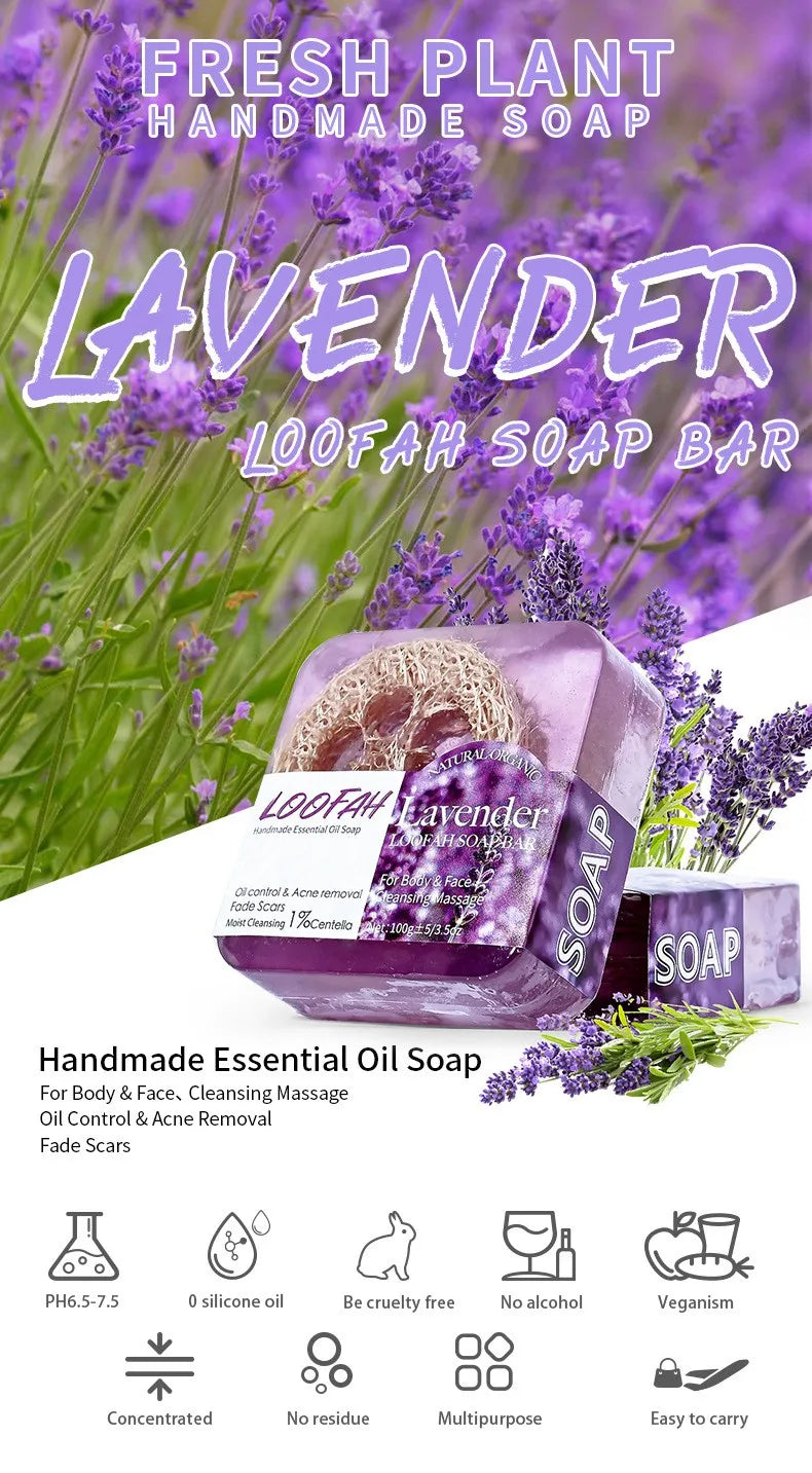 100g Organic Lavender Oil Loofah Soap Natural Lemon Whitening Face Body Wash Bar Loofah Soap