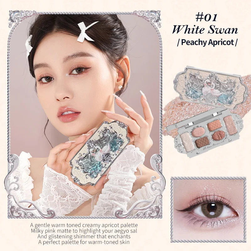 Flower Knows Swan Ballet Series Six-Color Makeup Palette Delicate Matte Glow Shimmer
