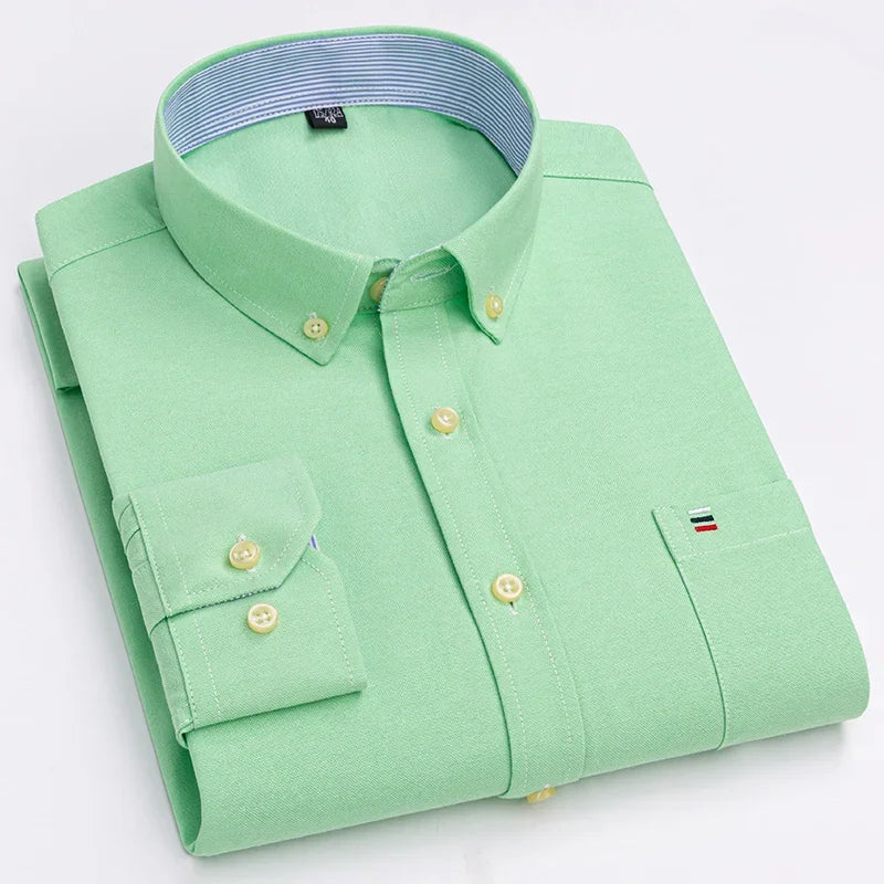 Over Size 7XL 100% Cotton Oxford Long-Sleeve Shirts for Men Slim Fit Formal Plain Shirt Office White Clothes Elegant Business To