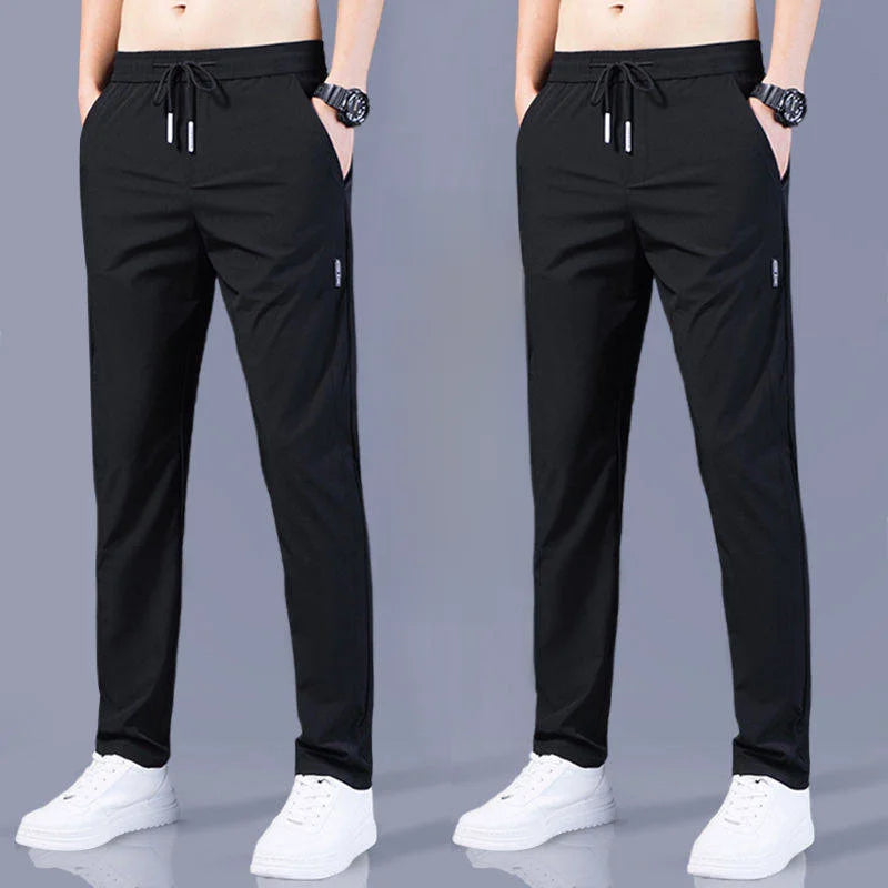 Summer Casual Ice Silk Pants Men's Trendy Large Size Long Trousers Korean Style Thin Straight Loose Sports Pants Quick Dry