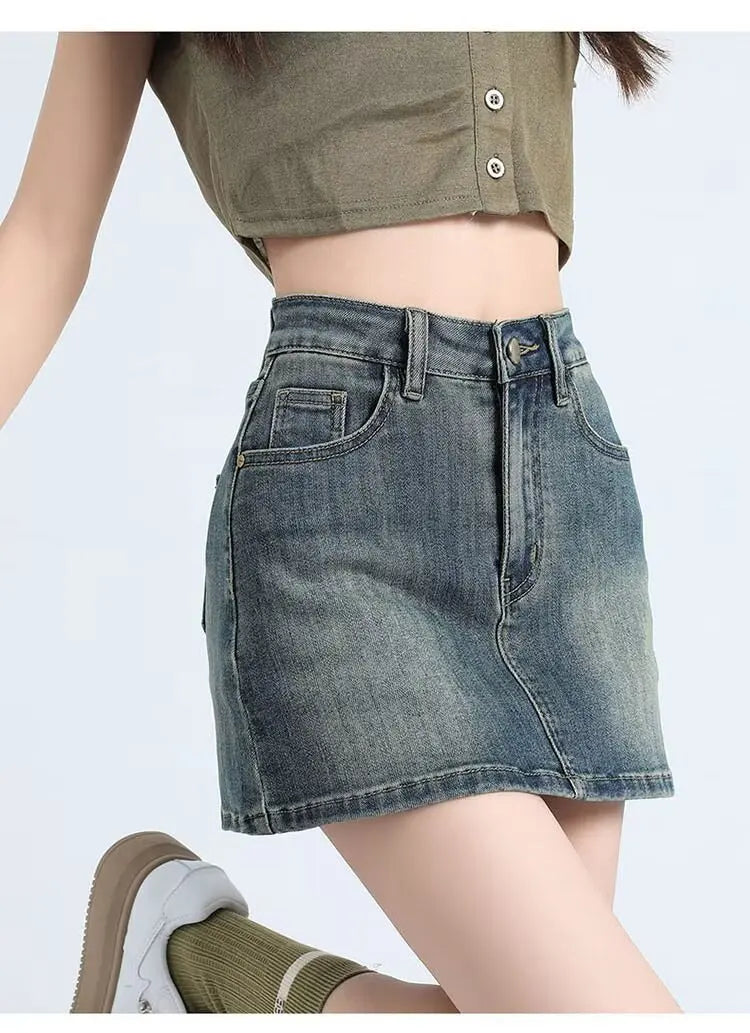 New Adult Thin Denim Skirt College Student High-waist Bodycon Shorts Women's Sexy Denim Skirt Girl's A-line Skirt Women's Shorts