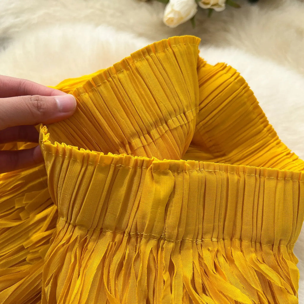 New In 2026 Spring Summer Tassel Midi Long Skirt For Women Trendy High Waist Streetwear Casual Skirts