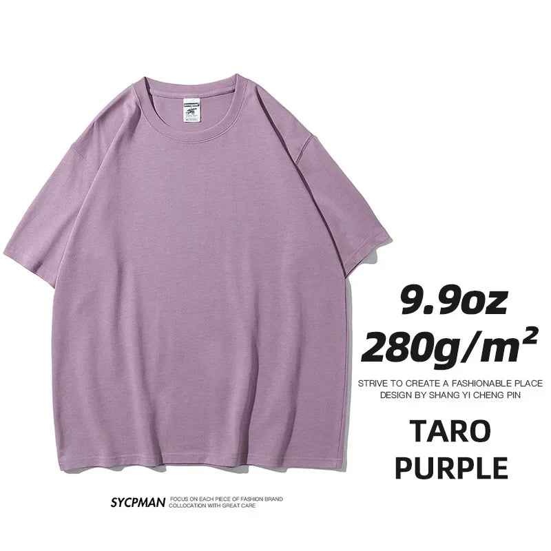 Mens Oversized 9.9oz Cotton Heavyweight Tee Short Sleeve Solid Color Casual For Men