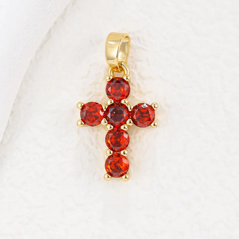 Birthstone Necklace 18K Gold Plated Zircon Necklace Cross Pendant Necklace For Women'S