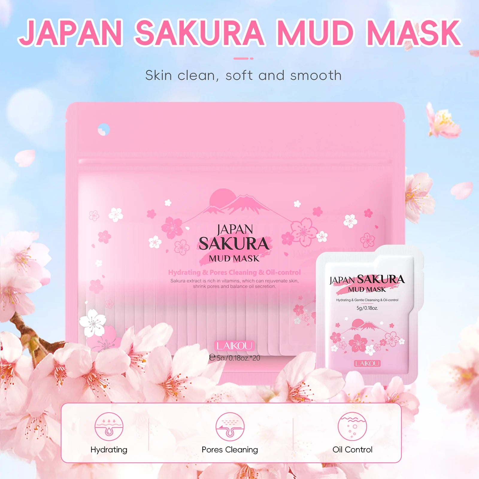 LAIKOU Japanese Sakura Skin Care Set - Hydrating Nourishing Moisturizing Soften Rough Skin for Radiant Complexion