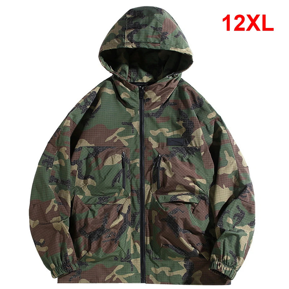 12Xl Plus Size Camouflage Cargo Jacket Men Camo Windbreaker Jacket Spring Autumn Outdoor Camp Jackets Coats Male