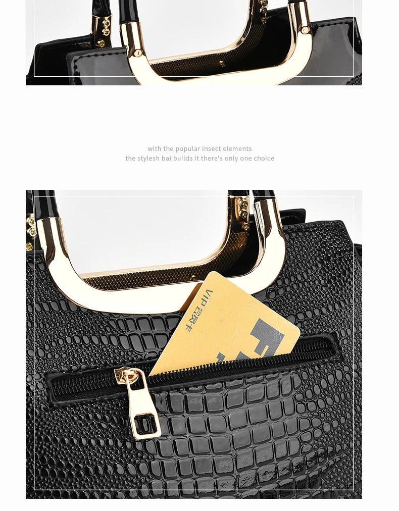 Stylish senior crocodile print women's handbag, temperament all large capacity single shoulder crossbody bag