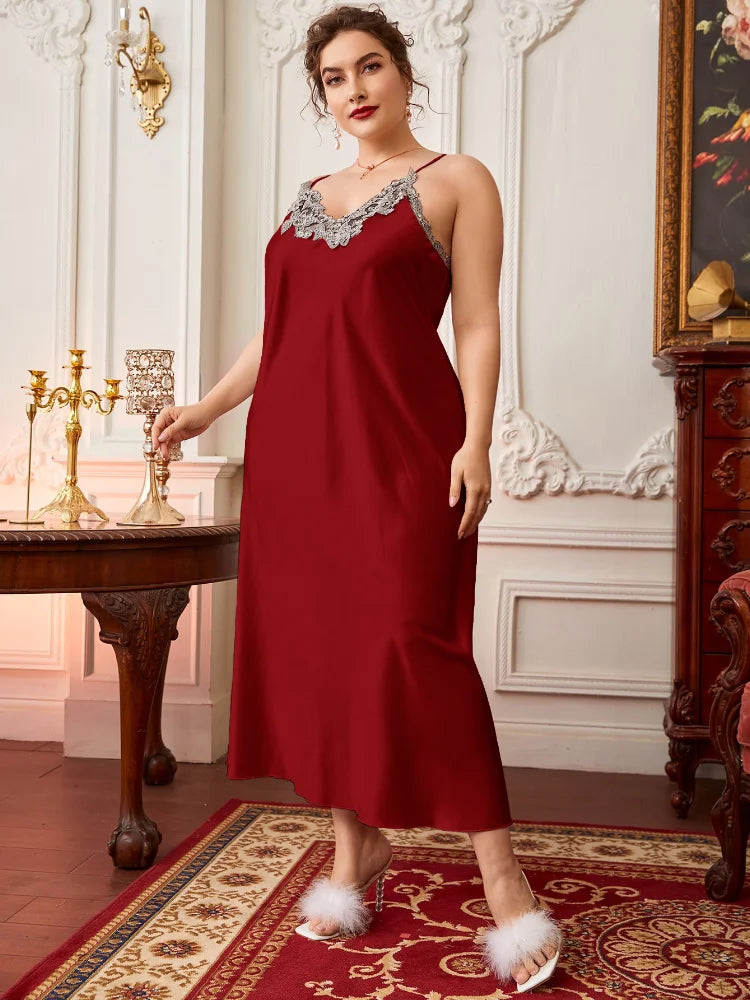 Extra Large Size Long Loungewear 150kg Plus Size Ins Trend Maxi Nightdress Sexy Loose Ice Silk Suspender Nightgown Summer Pajama