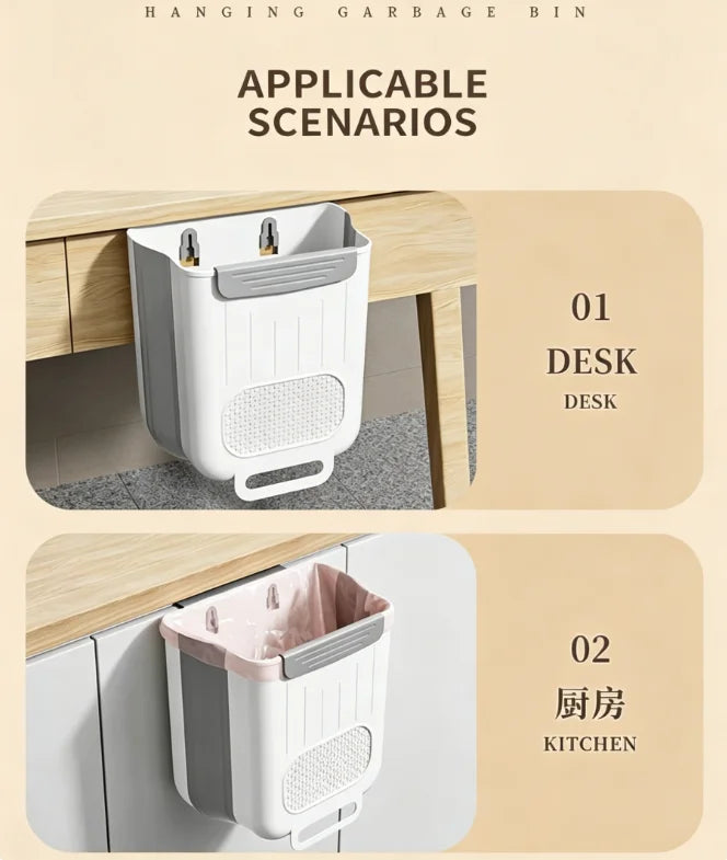Cubo de basura plegable montado en la pared de la cocina, cubo de basura colgante para armario del hogar, cubo de basura colgante clasificado, accesorios de cocina