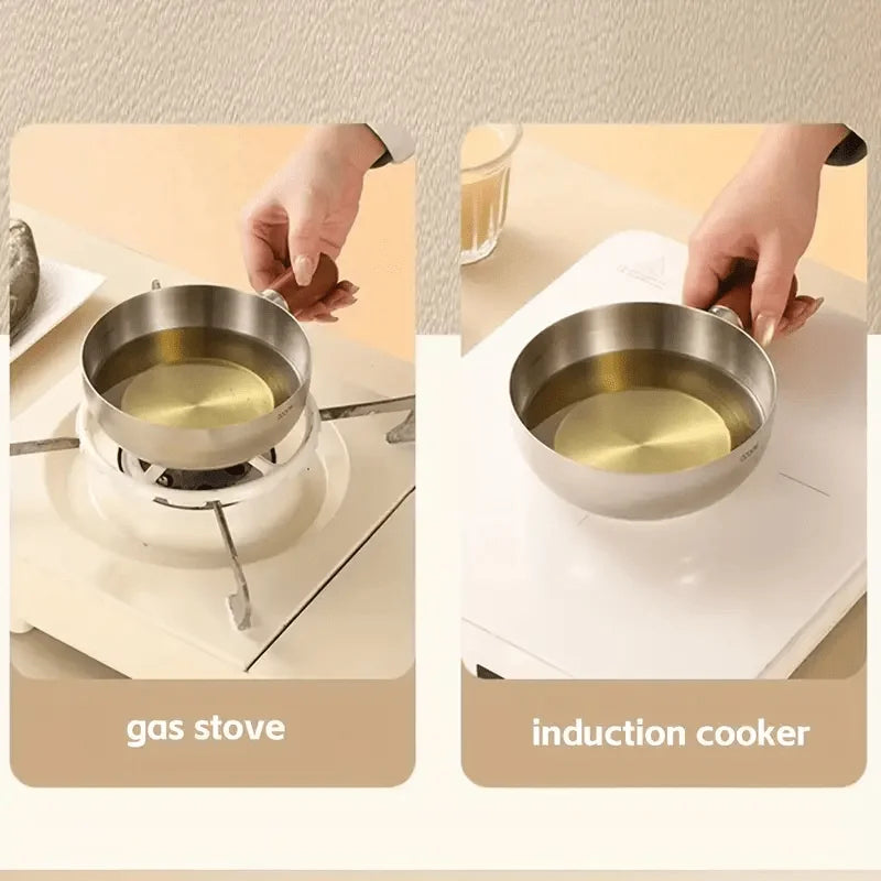 1pc Stainless Steel Pot with Heat-Resistant Wooden Handle - Induction Compatible, Non-Slip Base, Even Heat Distribution Milk Pot