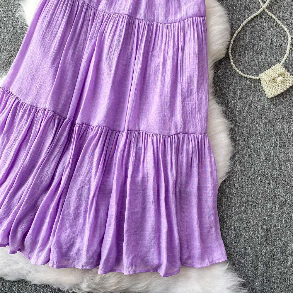 White Casual Mid-Length Puffy Skirt Women's Summer High Waist Slimming Cake Skirt Korean Sle Commute A-Line Skirt
