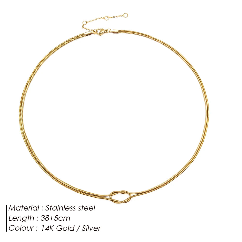Emanco Elegant Minimalist Jewelry Lusterless 14K Gold Plated Knotted Snake Chain Necklace Women'S'S Stainless Steel Accessories