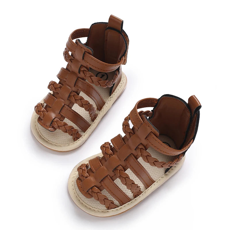 Brown Summer 0-18M Newborn Sandals Cute Bow Soft Rubber Sole Anti Slip Breathable Baby's First Pair Of Walking Shoes