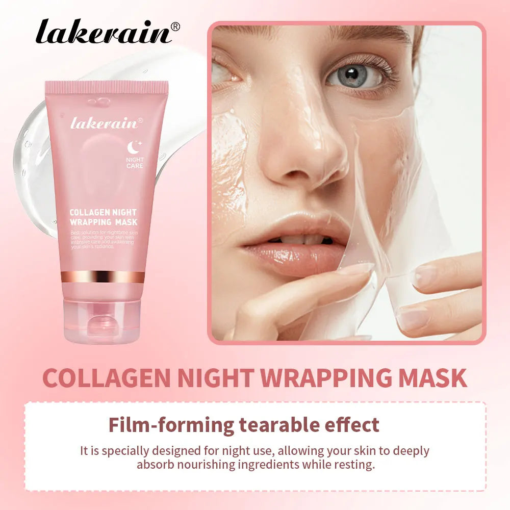 Collagen Overnight Wrapping Peel Off Facial Mask, Korean Collagen Night Wrapping Mask Deeply Hydrates Night Care Mask Cream 75ml
