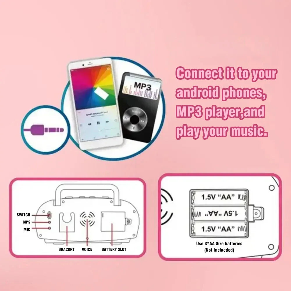 Music Instrument Microphone Karaoke Machine with Light Indoor Outdoor Travel Educational Toy Gifts for Kids Girls Children Toy