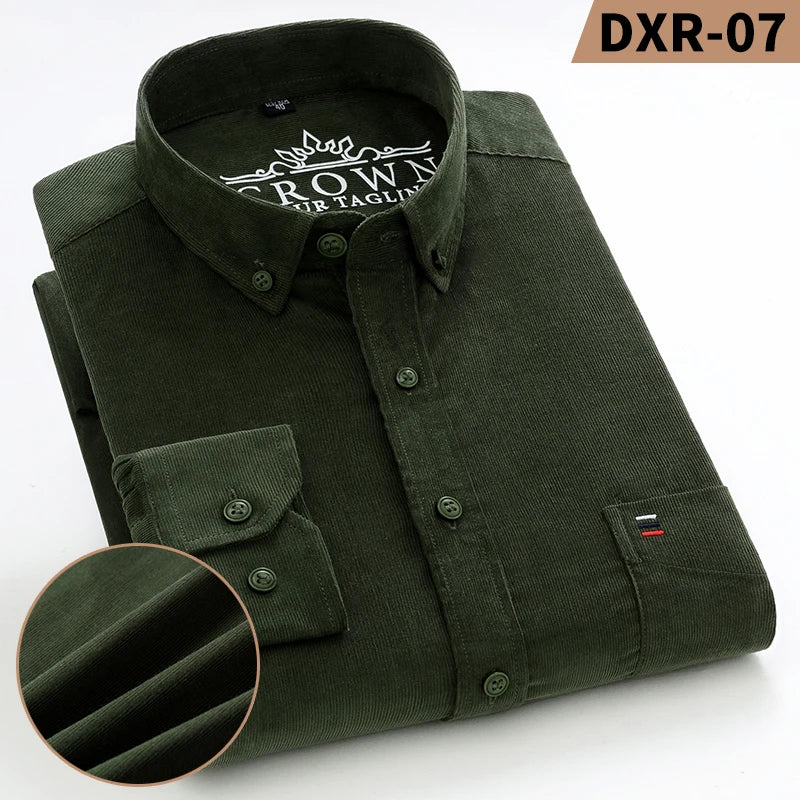 Corduroy Shirt For Men 100 Percent Cotton Long Sleeve Regular Fit Office Ready With Pocket Premium Casual