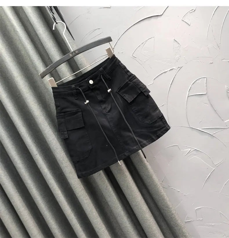 High Waist Slim Fit Denim Mini Skirt Women's Fashion Retro Style Short Skirts Summer Trendy Streetwear Polyester Fabric