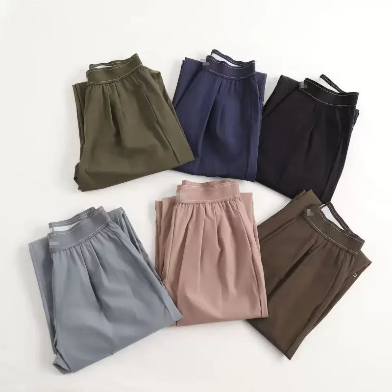 Women's High-Waisted Wide-Leg Casual Pants - Quick-Dry Ice Silk
