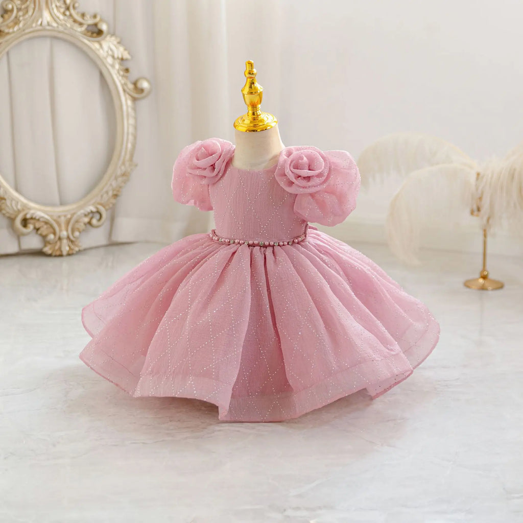 HETISO Flower Girls Princess Dress Beaded Kids Ball Gown for Wedding Child Birthday Party Custom 1-4 Years