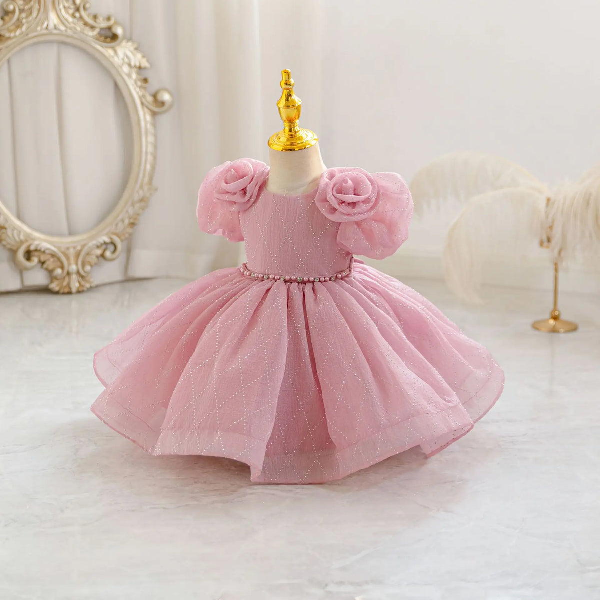 HETISO Flower Girls Princess Dress Beaded Kids Ball Gown for Wedding Child Birthday Party Custom 1-4 Years
