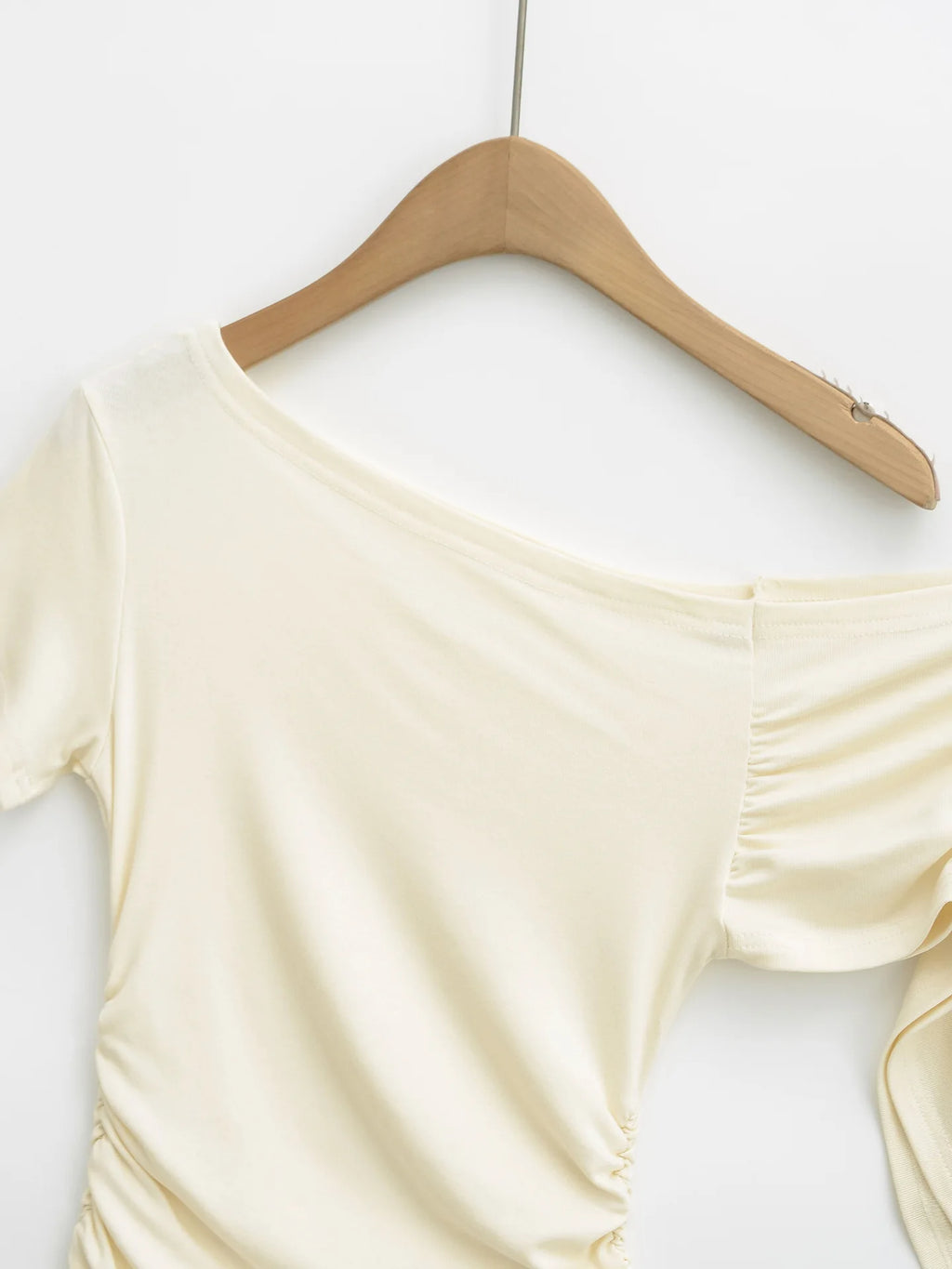 Slim Fit Asymmetric Shoulder T-Shirt Women's Summer Short Sleeve Top with Sash Street Style Sexy Trendy Pure Desire Design