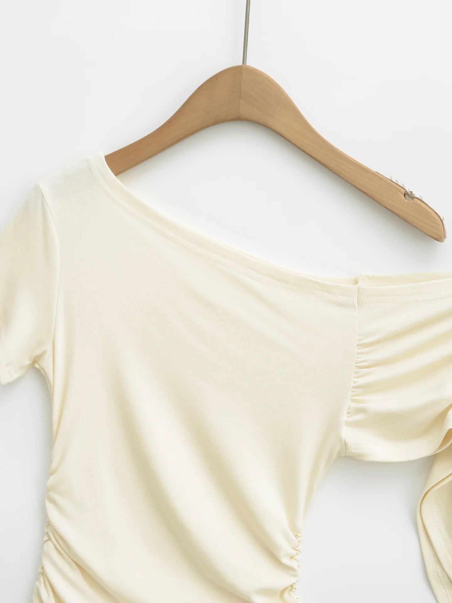 Slim Fit Asymmetric Shoulder T-Shirt Women's Summer Short Sleeve Top with Sash Street Style Sexy Trendy Pure Desire Design