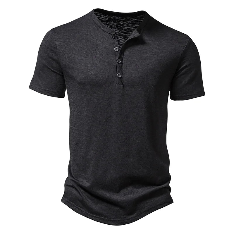 Henley Collar Summer Men Casual Solid Color Short Sleeve T Shirt For Men Polo Men High Qualitymens T Shirts