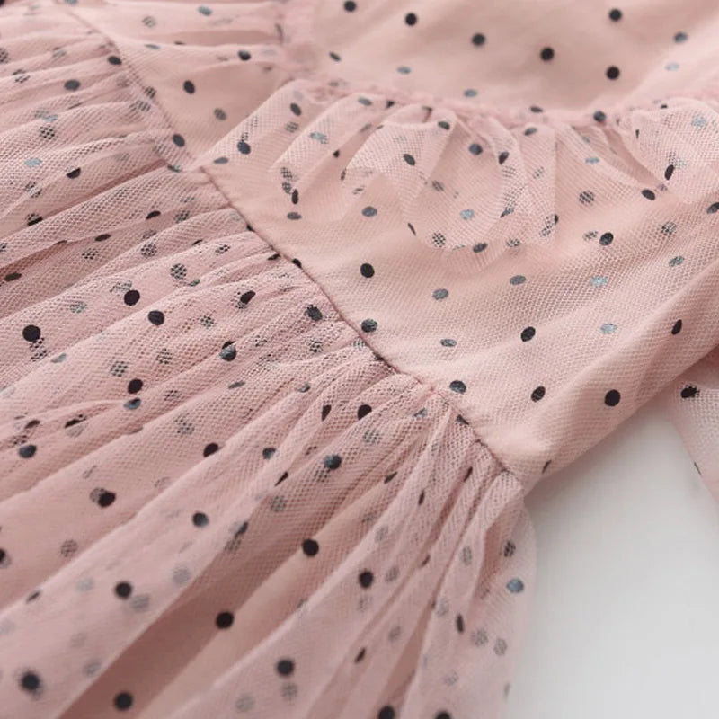 Girls' Style Summer New Dress with Polka Dot Mesh Korean Lace Children's Fashion Beautiful Long Skirt