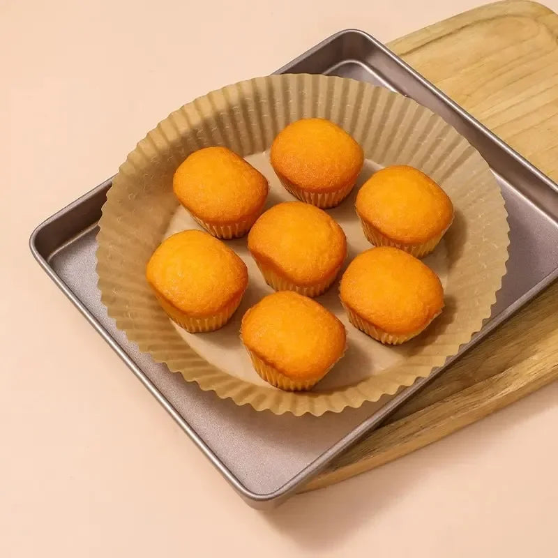 50/30 Piezas Accesorios de Cocina Papel para Freidora de Aire Utensilios de Cocina Desechables Cuadrados Redondos Moldes para Repostería Bandeja para BBQ Almohadilla Antiadherente